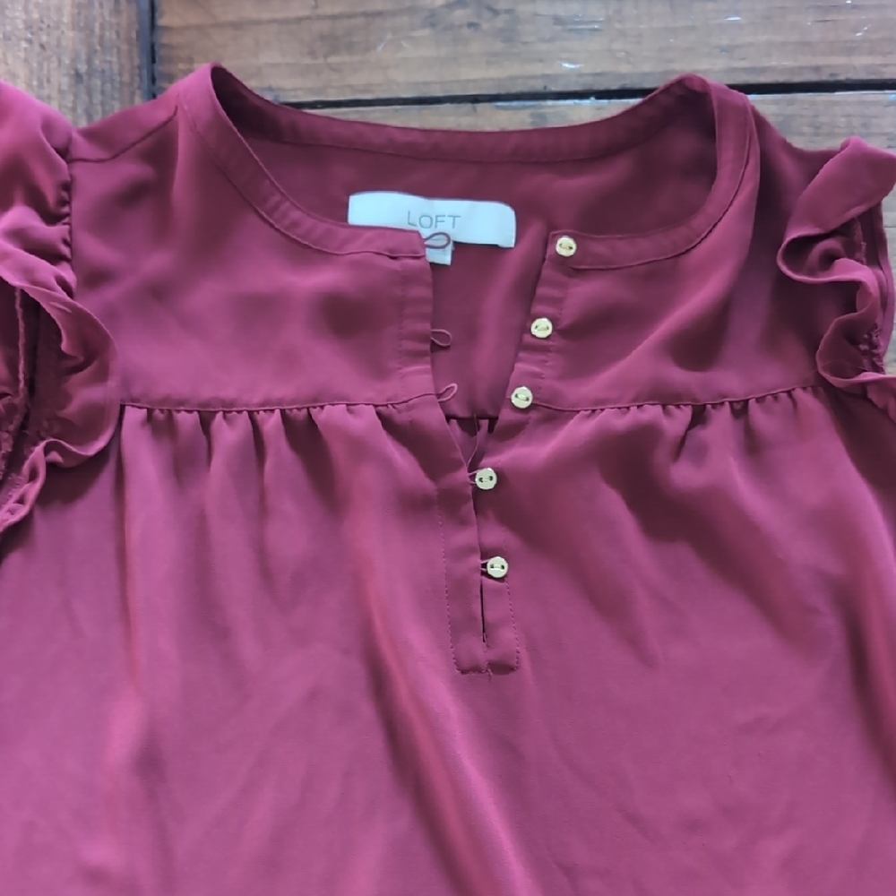 LOFT Roseberry Ruffle Sleeve Henley Blouse